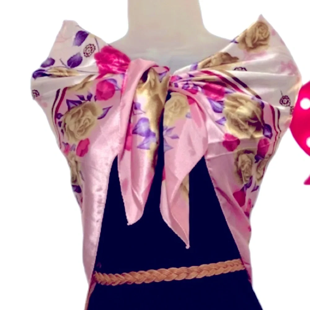 AKVO Silky Smooth Satin Floral Scarf Pink Purple White Gold Coquette Preppy